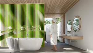 un aménagement de salle de bains avec une installation de peinture murale