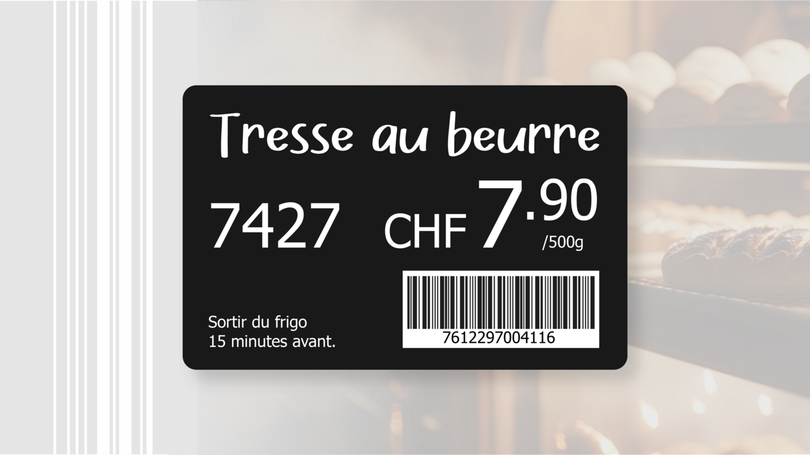 Carte en PVC noir avec impression blanche et code EAN