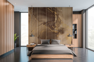 un aménagement de la chambre à coucher avec une installation de peinture murale