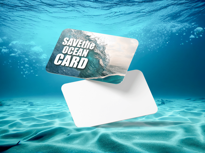 Savetheocean-Karte aus PVC, das aus dem Meer zurückgewonnen wurde Karte mit Savetheoceancard Aufschrift Meerdesign