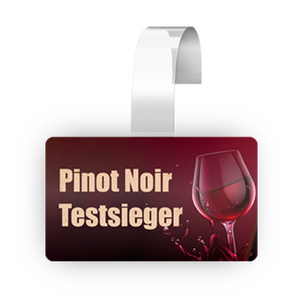 un wobbler d'étagère avec l'inscription claire Pinot Noir vainqueur du test