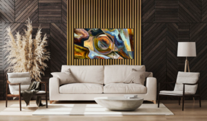 un aménagement de salon avec une installation de peinture murale