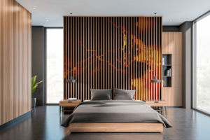 un aménagement de la chambre à coucher avec une installation de peinture murale