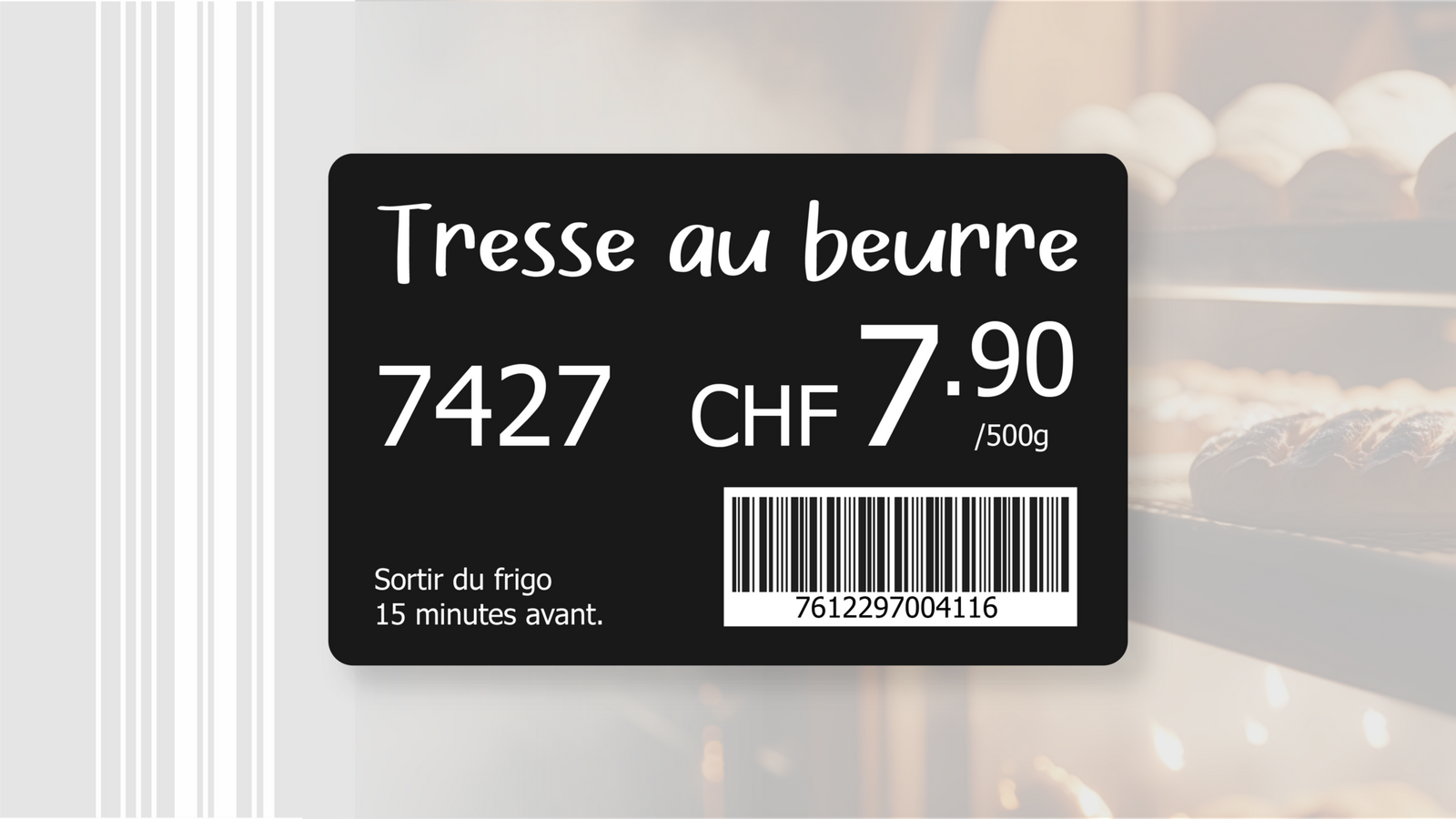 Carte en PVC noir avec impression blanche et code EAN