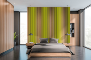 un aménagement de la chambre à coucher avec une installation de peinture murale