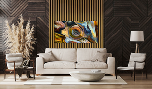 un aménagement de salon avec une installation de peinture murale