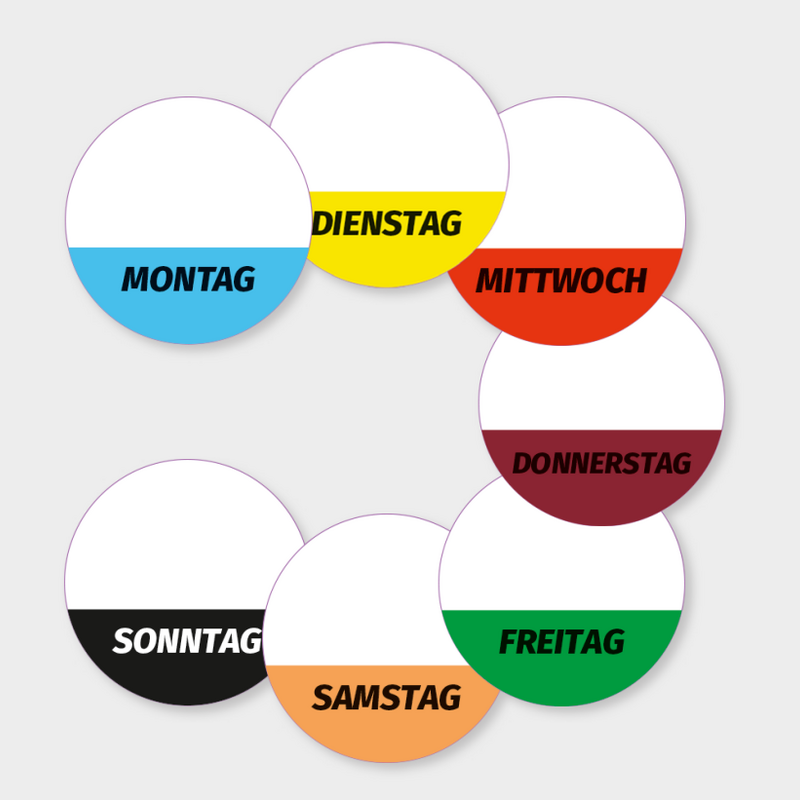 Siegeletiketten Mo-DI-MI-DO-FR-SA-SO in Deutsch