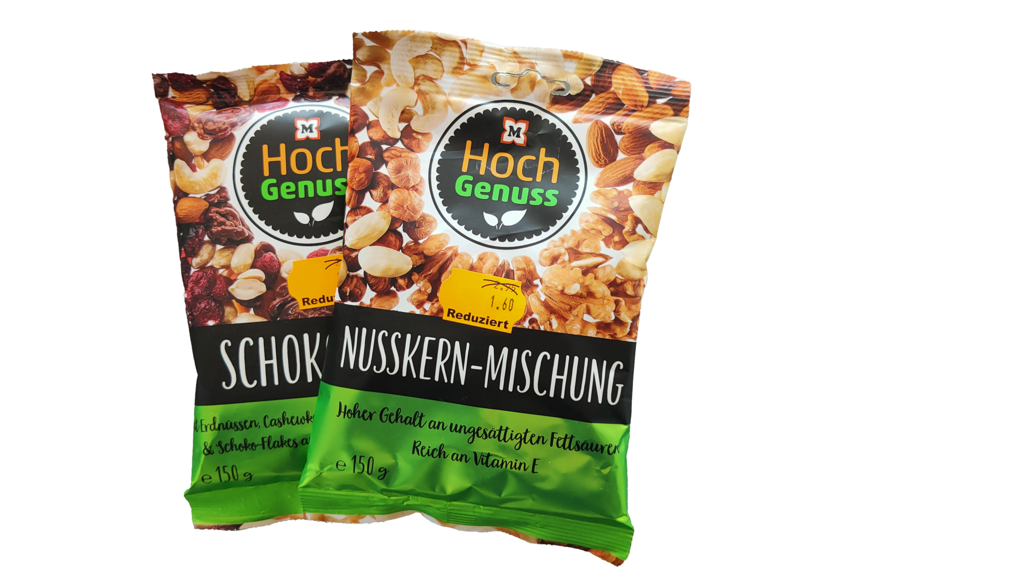 Nussverpackung mit Reduziert-Etikett