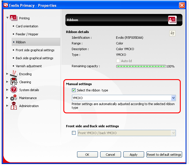 Screenshot: Farbband nicht erkannt