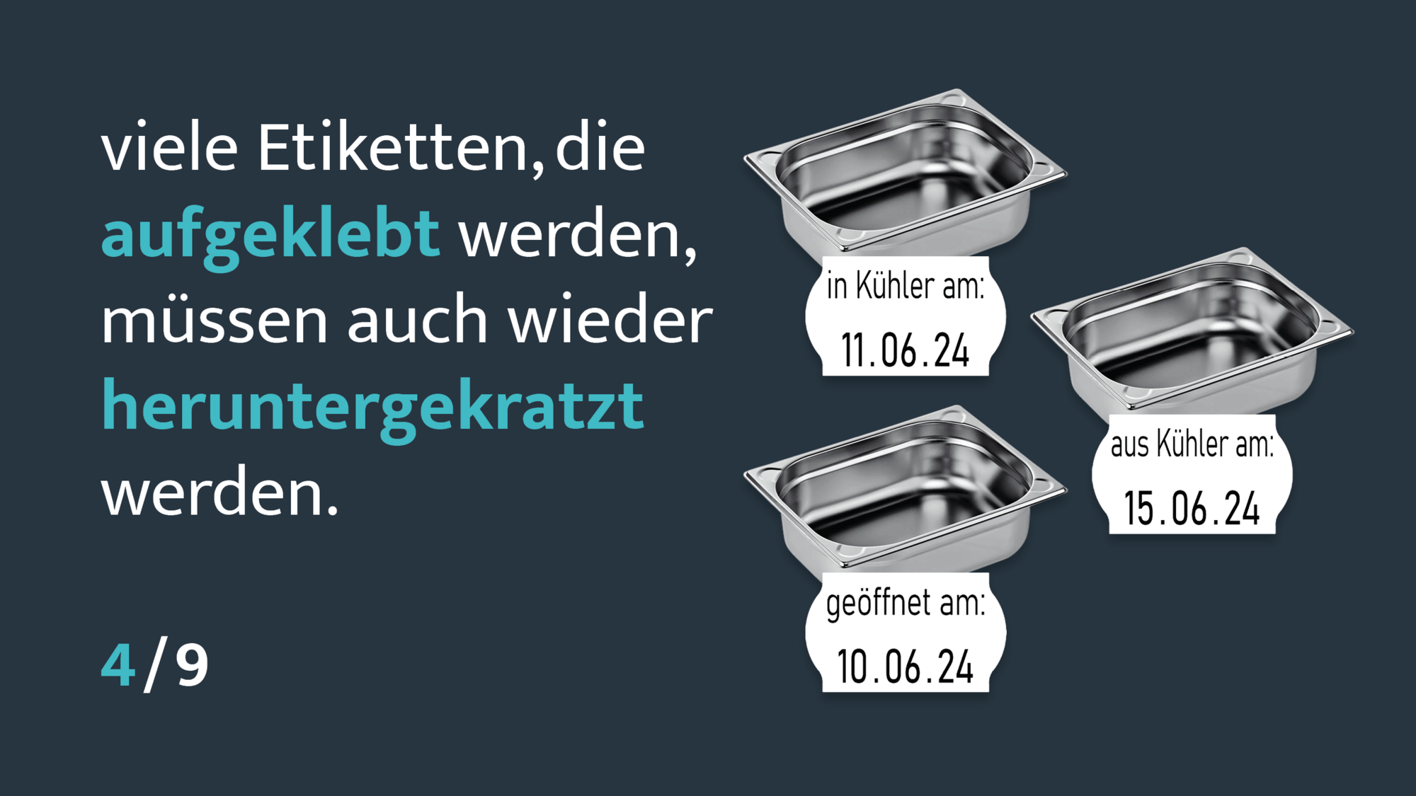 Etiketten auf GN-Behältern in Gastronomie-Betrieben