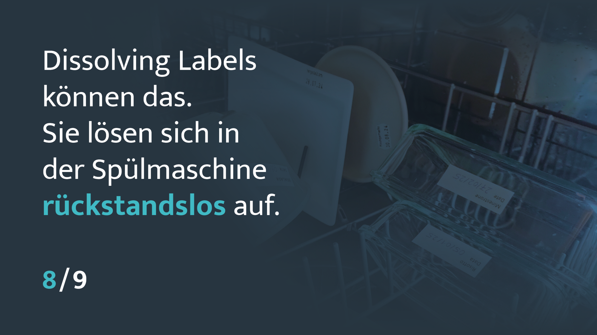 Dissolving Labels lösen sich rückstandslos in Wasser auf.