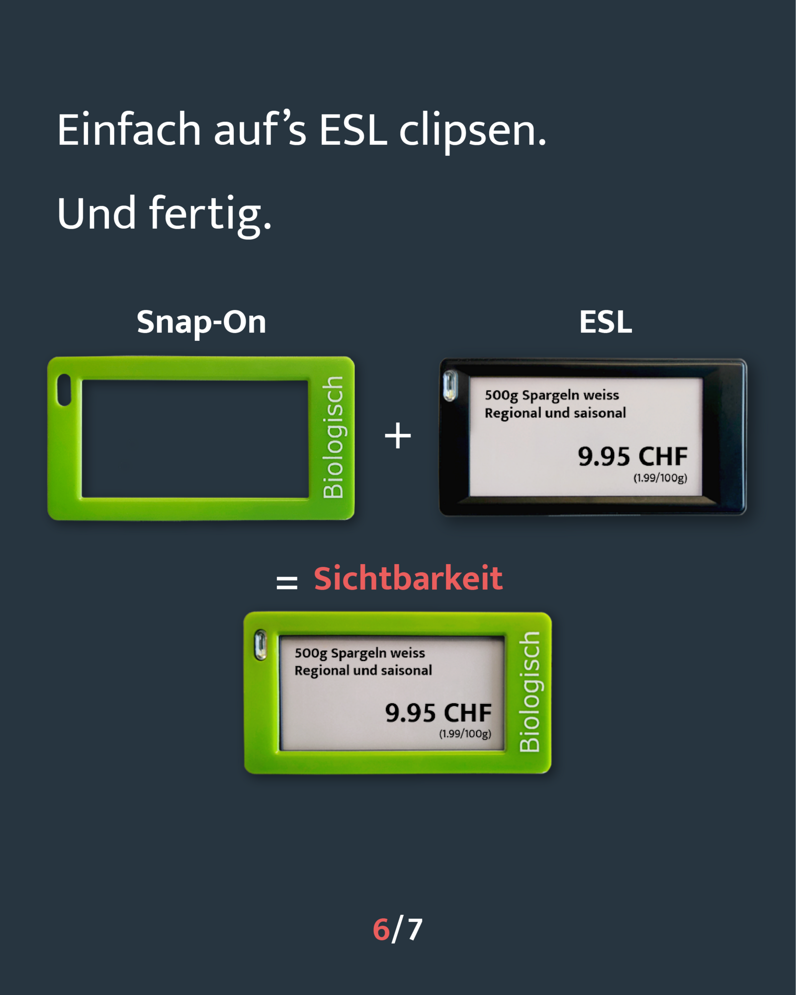 Snap-on lässt sich einfach auf Preisschild clipsen