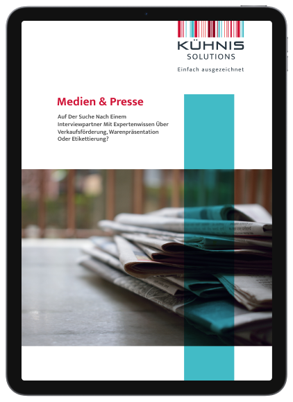 Une tablette qui affiche sur son écran les médias & la presse de Kühnis Solutions